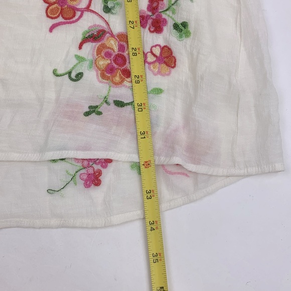 Anthropologie Fig and Flower embroidered Ruffled Sleeve Dress Small Creme Pink - Picture 11 of 14